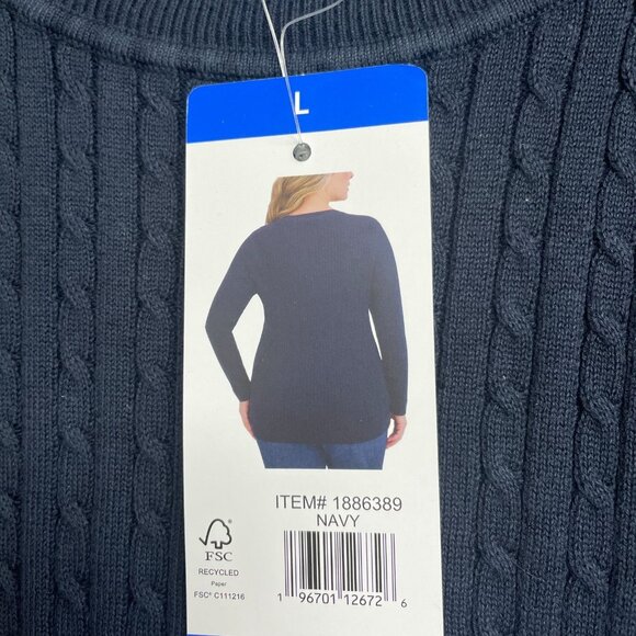 NEW Tommy Hilfiger Women's L Navy Cable Knit Sweater Crewneck Pullover - Picture 6 of 8